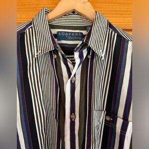 Loafers by Reed James Long Sleeve Button Up Shirt Vintage L Tall Striped Cotton